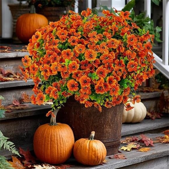 Artificial Fall Flowers Outdoor Fake Mums - 16 Bundles Fake Plants UV Resistant - Picture 7 of 7